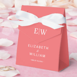Elegant Simple Sunset Coral med Monogram Bröllop Presentaskar