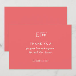 Elegant Simple Sunset Coral med Monogram Bröllop Tack Kort