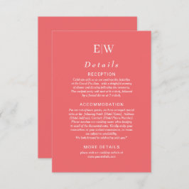 Elegant Simple Sunset Coral med Monogram Bröllop Tilläggskort