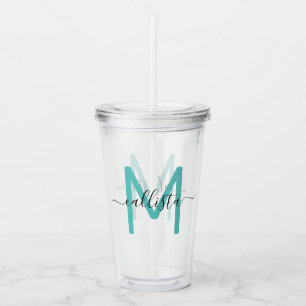 Elegant Simple Teal Grönt Black Monogram Take Away Mugg