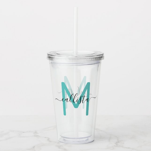 Elegant Simple Teal Grönt Black Monogram Take Away Mugg (Framsida)