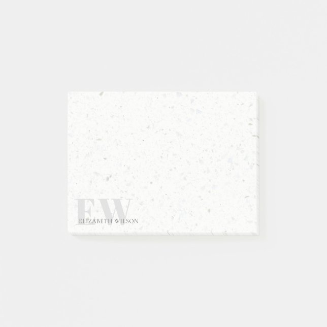 Elegant Simple Terrazzo Stone Grått Namn Monogram Post-it Block (Framsida)