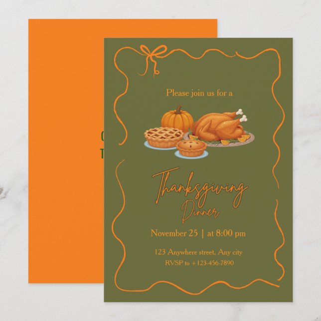 Elegant Simple Thanksgiving Dinner Inbjudningar (Fram/baksida)