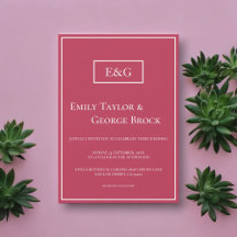 Elegant Simple Viva Magenta Monogram Ram Bröllop