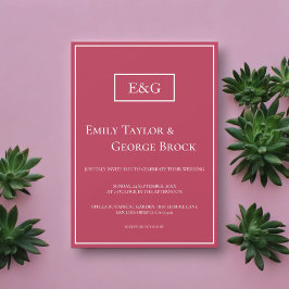 Elegant Simple Viva Magenta Monogram Ram Bröllop Inbjudningar