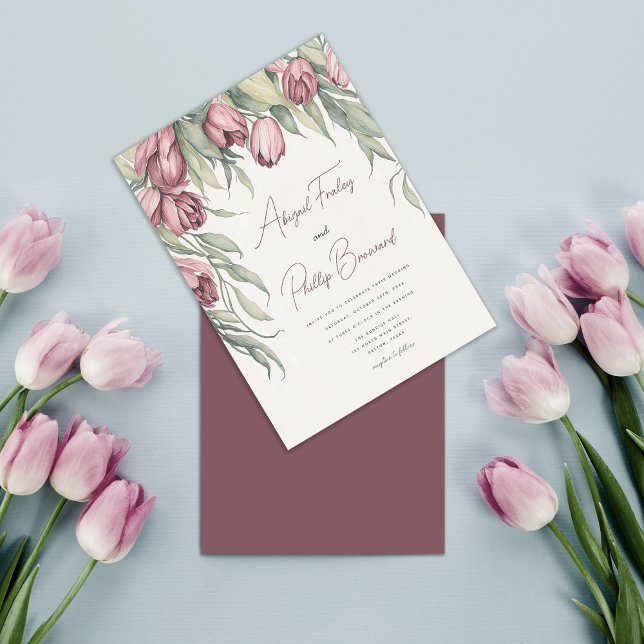 Elegant Simple Watercolor Tulip Vår bröllop Inbjudningar (Skapare uppladdad)