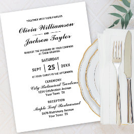 Elegant Simple White Black Bröllop Inbjudningar