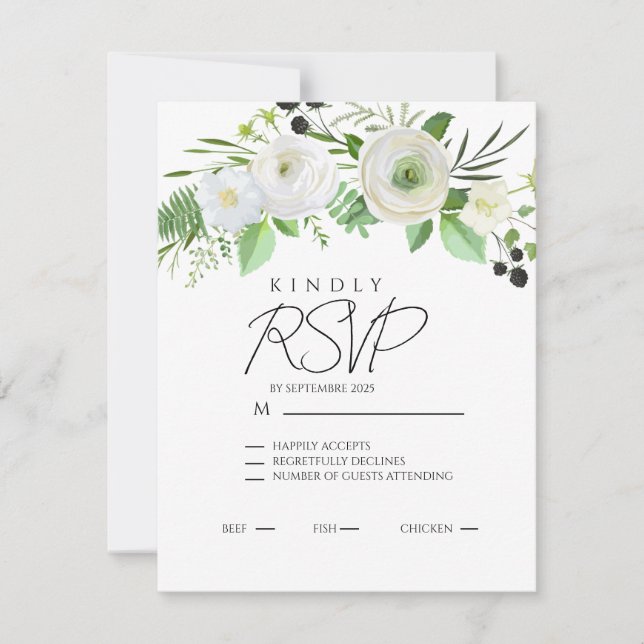 Elegant Simple White Floral Invitation OSA Kort (Framsida)