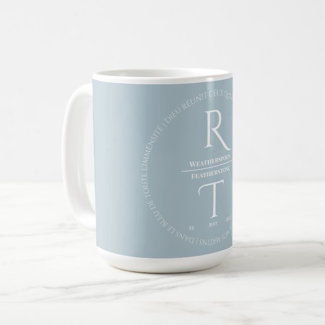 Elegant Simple White Grått Script Bröllop Kaffemugg (Framsida vänster)