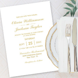 Elegant Simple White Guld Bröllop Inbjudningar