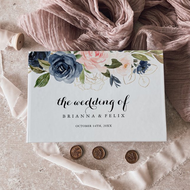 Elegant Simple Winter Blommigt  Calligraphy Bröllo Gästböcker (Skapare uppladdad)