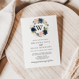 Elegant Simple Winter Blommigt Monogram Bröllop Inbjudningar