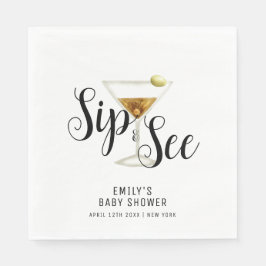 Elegant Sip & Se Martini Cocktail Baby Shower Pappersservett