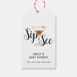 Elegant Sip & Se Martini Cocktail Baby Shower Presentetikett