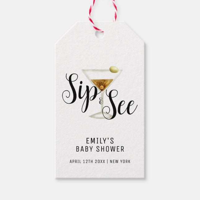 Elegant Sip & Se Martini Cocktail Baby Shower Presentetikett (Framsidan)