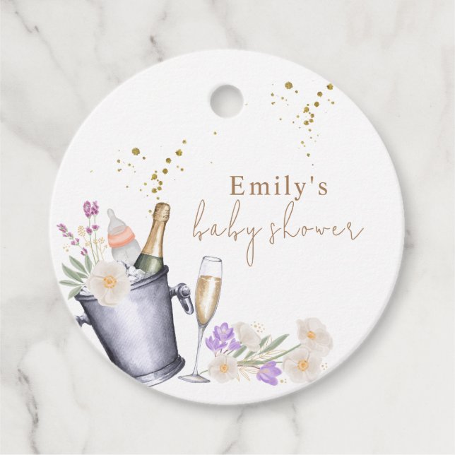 Elegant Sip & See Champagne Flaska Baby Shower Gåvor Etiketter (Framsida)
