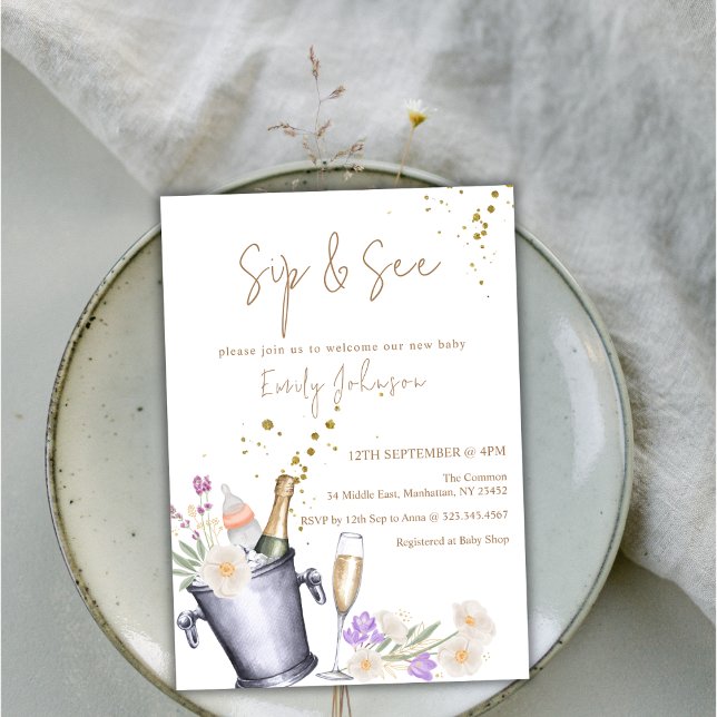 Elegant Sip & See Champagne Flaska Baby Shower Inbjudningar (Elegant Sip & See Champagne Bottle Baby Shower Invitation)