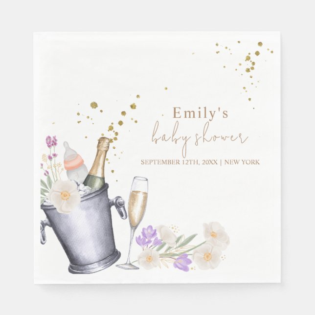 Elegant Sip & See Champagne Flaska Baby Shower Pappersservett (Framsidan)