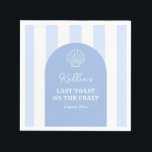 Elegant sista skål på kusten möhippa pappersservett<br><div class="desc">Denna eleganta blå och vita design är baserad på ett fantasifullt handritat kammusselskal mot en blå båge,  med en bred blå och vit randig bakgrund. Observera att alla element (båge,  ränder,  skal,  text) kan ändras till dina egna anpassade färger).</div>