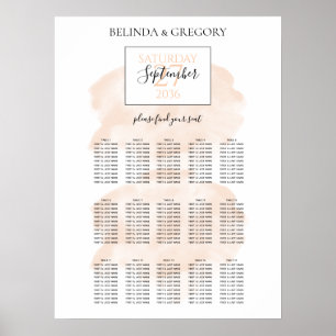 Elegant Sittdiagram för vattenfärg i Bröllop Poster