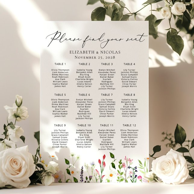 Elegant sittplan för bröllop med vilda blommor poster (Skapare uppladdad)