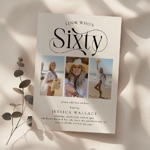 Elegant SIXTY 3 fotokollage 60:e födelsedagen Inbjudningar