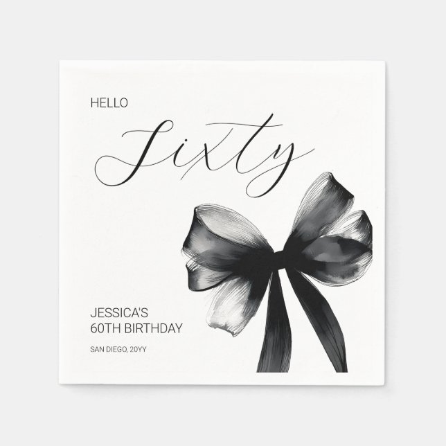 Elegant Sixty Script Svart Slinga 60-årsfirande Pappersservett (Framsidan)