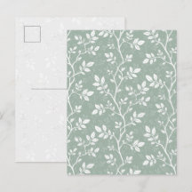 Elegant Sjalvgrön Minimal Botanisk Konst vykort