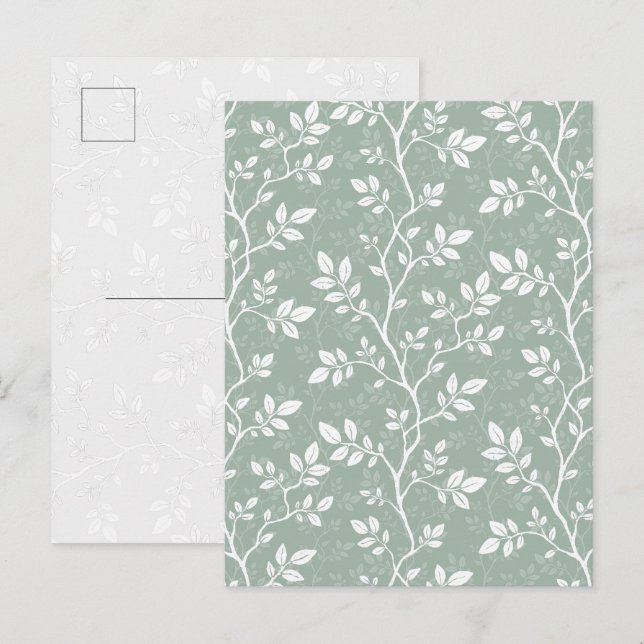 Elegant Sjalvgrön Minimal Botanisk Konst vykort (Fram/baksida)