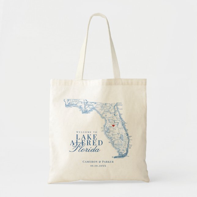 Elegant Sjö Alfred Florida Bröllop Välkommen Tygkasse (Framsidan)