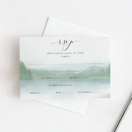 Elegant sjö och träd Mjuk akvarell Bröllop RSVP OSA Kort