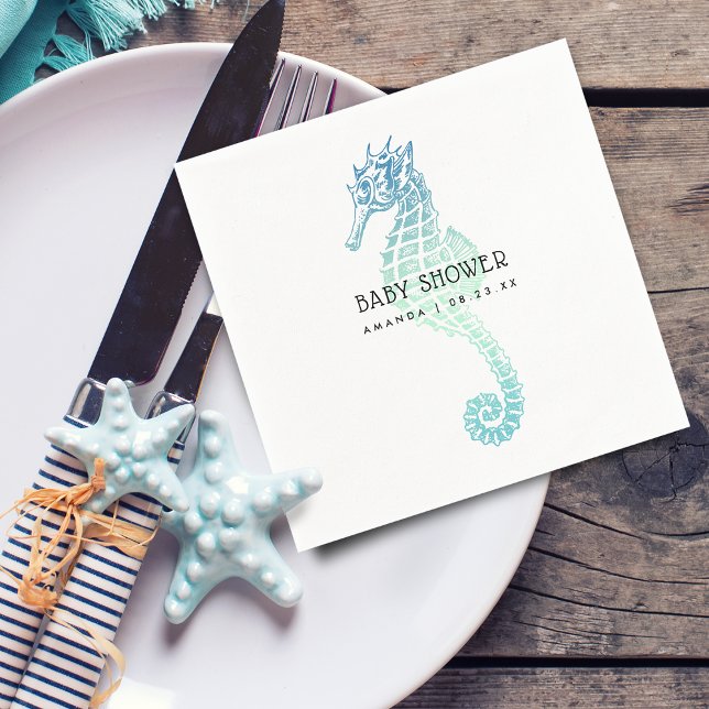 Elegant sjöhästar baby shower pappersservett (Elegant Seahorse Baby Shower Napkins)