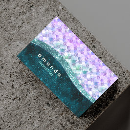 elegant sjöjungfru iridescent faux glitter monogra magnetiska visitkort