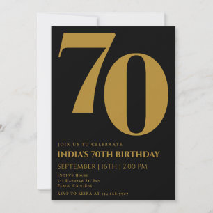 Elegant Sjuttio Black & Guld 70:e födelsedagen Inbjudningar