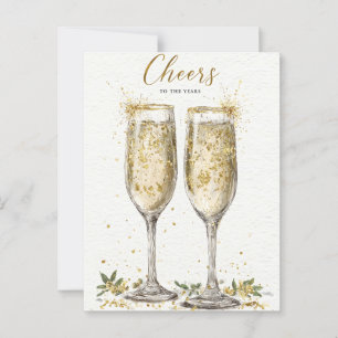 Elegant "Skål för åren" Guld champagne Vykort