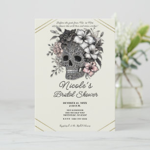 Elegant Skalle Med Exotiska Blommor Bröllopsdusch Inbjudningar