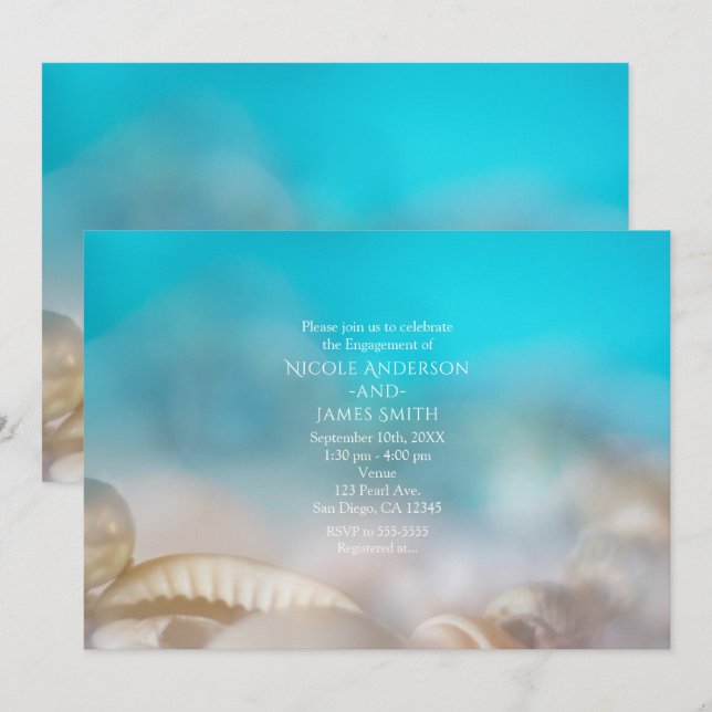 Elegant skals strandbröllopsförlovningsinbjudan inbjudningar (Fram/baksida)