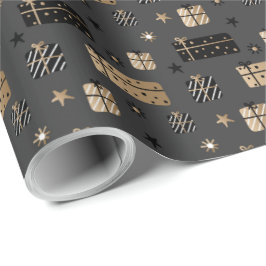 Elegant Skandi Jul Guld & Black Wrapping Presentpapper