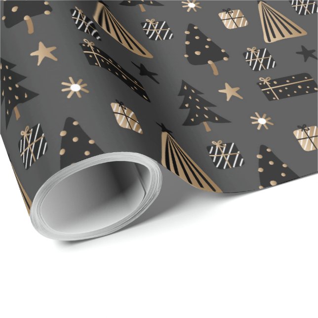 Elegant Skandi Julpapp Guld & Black Wrapping Pap Presentpapper (Rullad Hörn)