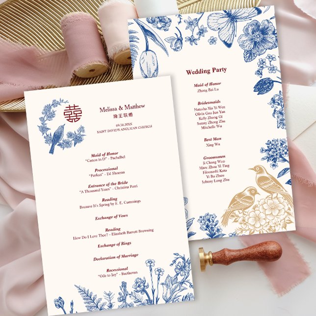 Elegant Skata Blommig Kinesisk Bröllopsprogram (Elegant Magpie Floral Chinese Wedding Program)