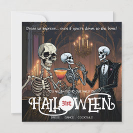 Elegant Skeleton Dress, Dance & Cocktail Halloween Inbjudningar