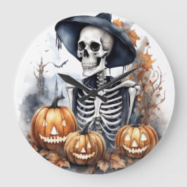 Elegant Skeleton Halloween Watercolor Stor Klocka