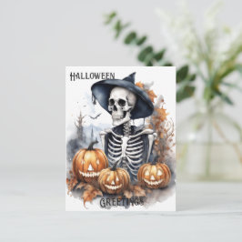Elegant Skeleton Halloween Watercolor Vykort