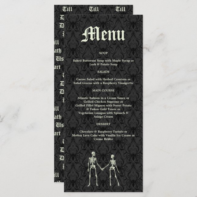 Elegant Skeletons Bröllop Menu Program (Fram/baksida)