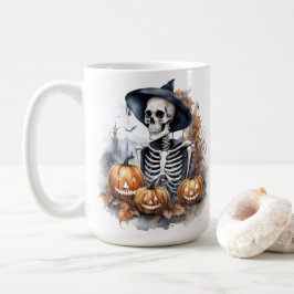 Elegant Skelett Halloween Watercolor Kaffemugg