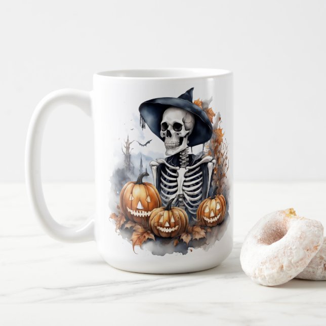 Elegant Skelett Halloween Watercolor  Kaffemugg (Med munk)