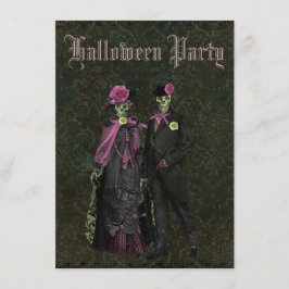 Elegant skelettshabby chicdamast Halloween Inbjudningar