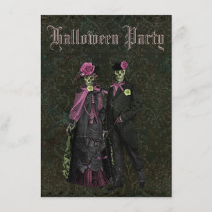 Elegant skelettshabby chicdamast Halloween Inbjudningar