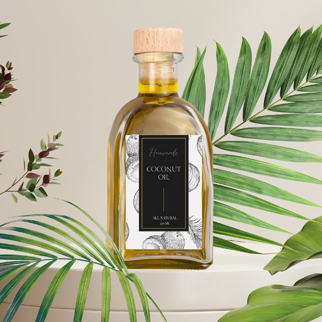 Elegant Sketch Homemade Coconut Oil Label Vinetikett (Skapare uppladdad)