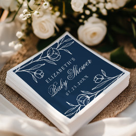 Elegant Sketched Blommigt Navy Baby Shower Pappersservett